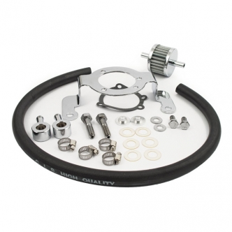 Doss Air Cleaner Adapter Bracket Kit in Chrome Finish Including Breather Bolts, Hose & Filter For 1999-2017 Twin Cam With CV or Celphi Injection (Excluding E-Throttle Models) Models (ARM320509)