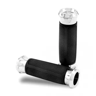 Performance Machine Overdrive Grips In Chrome For 1974-2023 Harley Davidson Single And Dual Throttle Cable Models (0063-2081-CH)