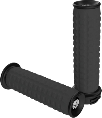 Roland Sands Design Traction Grips In Gloss Black For 1974-2023 Harley Davidson Single And Dual Throttle Cable Model (0063-2067-B)