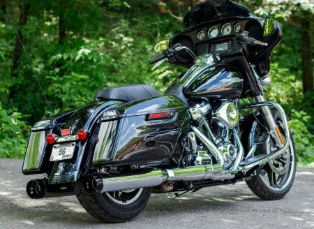 S&S Cycles MK45 Thruster 4.5 Inch Slip-On Muffler in Chrome Finish With Black Endcaps For 2017-2024 Touring Models (550-0664)