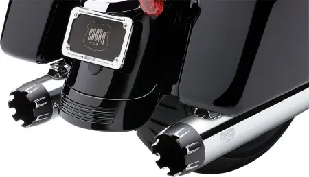 Cobra 4 Inch Dual Cut Mufflers In Chrome With Contrast Cut Tip For 2017-2024 Harley Davidson Touring Models (6267)