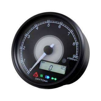 Doss Velona 80mm Tachometer 9000 RPM in Black Finish White LED Illumination (ARM913955)