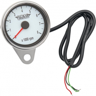 Drag Specialties 2.4 Inch Tachometer 8000 RPM LEd Chrome, White Face, Red Needle in Polished Finish For 1999-2003 Twin Cam, 1986-2003 XL Models (21-6894DSW)