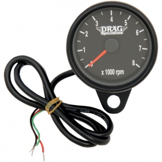 Drag Specialties 2.4 Inch Tachometer 8000 RPM Led, Black Housing, Black Face in Black Finish For 1999-2003 Twin Cam, 1986-2003 XL Models (21-6894BDS)