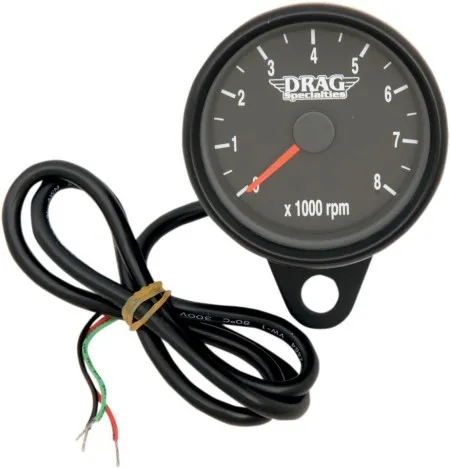 Drag Specialties 2.4 Inch Tachometer 8000 RPM Led, Black Housing, Black Face in Black Finish For 1999-2003 Twin Cam, 1986-2003 XL Models (21-6894BDS)