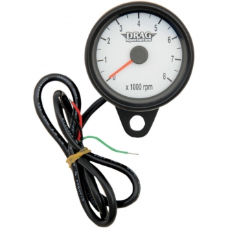 Drag Specialties 2.4 Inch Tachometer 8000 RPM Led Black Housing, White Face in Black Finish For 1999-2003 Twin Cam, 1986-2003 XL Models (21-6849BDSW)