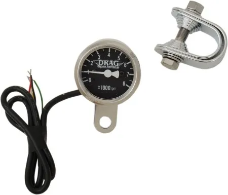 Drag Specialties 1.8 Inch Tachometer 8000 RPM Chrome, Black Face For 1999-2003 Twin Cam, 1986-2003 XL Models (21-6962NUDS)
