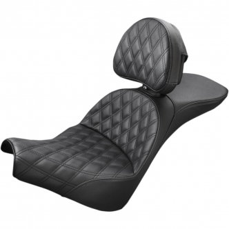 Saddlemen Seat Explorer LS Two-Up Lattice With Backrest in Black For 2018-2023 FXBB Street Bob & FXST Standard Models (818-30-030LS)