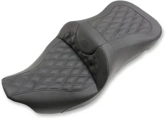 Saddlemen 2-Up Seat Road Sofa Extended Reach LS Front/Rear Leather/Saddlegel in Black For 2008-2023 Harley Davidson FLHR, FLHT, FLHX & FLTR Touring Models (808-07B-184)