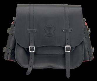 Texas Leather Side Saddlebag in Black Leather With Matte Buckles And Two 1.5 Litre Fuel Bottles And 2 Holders (757005)