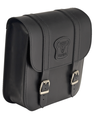 Texas Leather Swing Arm Bag in Black Leather With Matte Buckles For 1984-2017 Softail Models (757000)