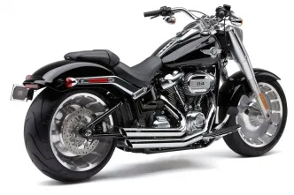 Cobra Speedster Slashdown Exhaust in Chrome Finish With 222 Degree Full-Length Heat Shields For 2018-2024 FLFB/S Softail Fatboy, FXBR/S Softail Breakout Models (6863)