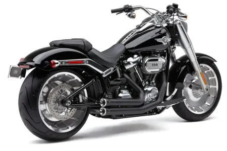 Cobra Speedster Shorts RPT Exhaust in Black Finish With 222 Degree Full-Length Heat Shields For 2018-2024 FLFB/S Softail Fat Boy, FXBR/S Softail Breakout Models (6795B)