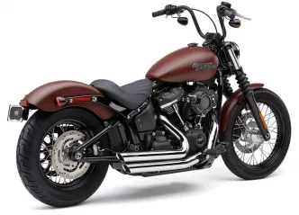 Cobra Speedster Slashdown Exhaust in Chrome Finish With 222 Degree Full-Length Heat Shields For 2018-2024 Softail FLDE Deluxe, FXLR Low rider, FLSL Slim, FXBB Street Bob Models (6853)