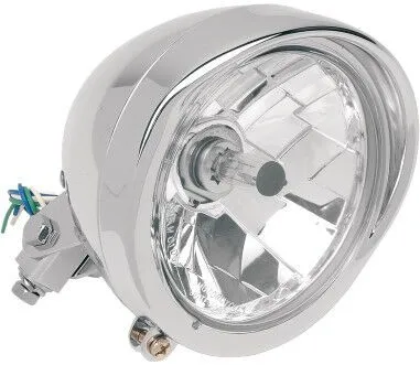 Drag Specialties Diamond Style Bottom Mount 15.5cm (5 3/4 Inch) ECE Approved Headlight Assembly With Visor Bezel In Chrome Finish With Clear Lens For Harley Davidson & Custom Motorcycles (20-0444E)