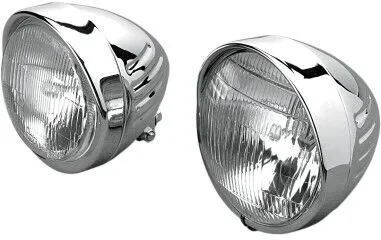 Drag Specialties 14.5cm (5 3/4 Inch) Springer Style Headlight Assembly With Visor And Grooves For Harley Davidson & Custom Motorcycles (2001-1124)