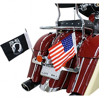 Rivco Products Lay Down License Plate & Double Flag Holder In Chrome For 2014-2016 Indian Chief, Chieftain & Roadmaster (FH550)