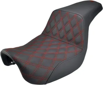 Saddlemen Seat LS-Step Up in Black With Lattice Red Stitches For 2006-2017 Dyna Models (806-04-172RD)