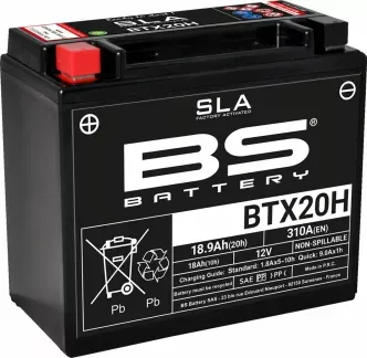 BS Battery BTX20H AGM 310 CCA For 1986-1996 XL Sportster, 1984-1990 Softail & 1984-1994 FXR Models (300688)