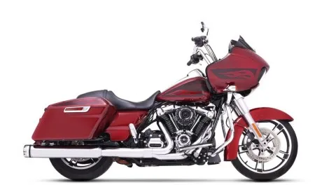 Rinehart Racing 4.5 Inch EC Approved Muffler Slip-Ons In Chrome With Chrome MotoPro 45 End Caps For 2017-Up 117 Inch M8 Touring Models (800-0110C-ECB)