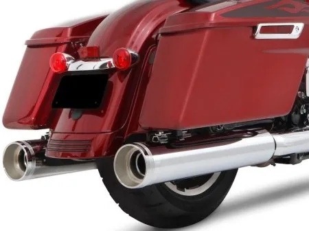 Rinehart Racing 4.5 Inch EC Approved Muffler Slip-Ons In Chrome With Chrome Tradition End Caps For 2017-Up 117 Inch M8 Touring Models (800-0110TC-ECB)