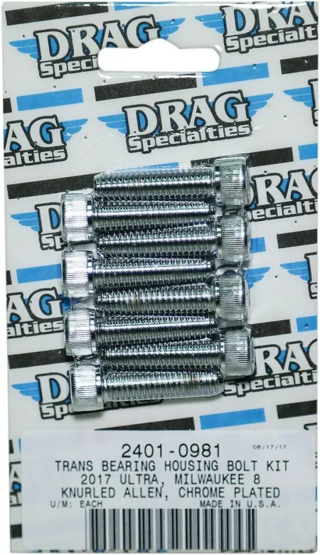 Drag Specialties Knurled Transmission Bearing Housing Bolt Kit Allen Head Chrome For 2017-2023 All M8 Models (MK783)
