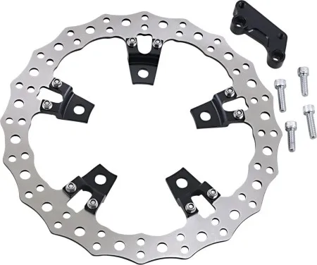 Arlen Ness 14 Inch Jagged Left Brake Rotor Kit Spoke Mount in Black/Stainless Steel For 2014-2023 Touring & 2014-2025 Road King Special (02-950)