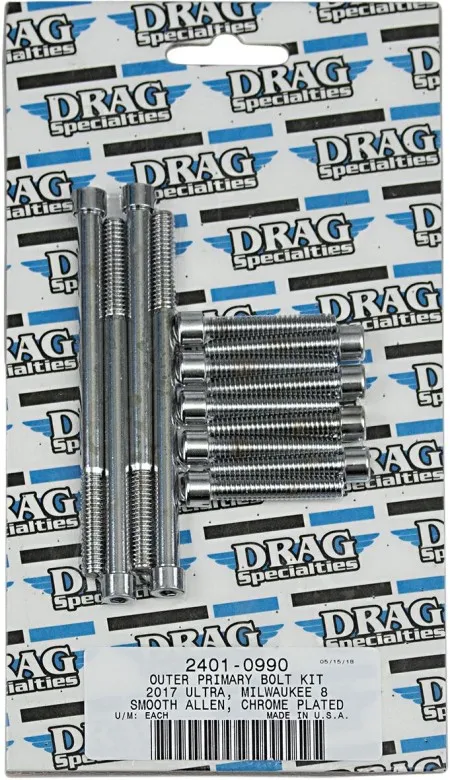 Drag Specialties Bolt Kit Outer Primary Smooth Socket Head in Chrome Finish For 2017-2020 FLHT/FLHR/FLHX/FLTRX/FLTRU Models (MK787S)