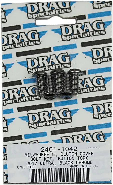 Drag Specialties Clutch Cover Bolt Kit Smooth Torx Head Black For 2017-2023 M8 (MK788BK)