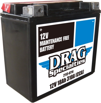Drag Specialties Battery High Performance AGM 12V Lead Acid Replacement in Black Finish For 1986-1996 Sportster, 1994-1996 S2, S2T Thunderbolt, 1988-1990 RR1200, 1989-1993 RS1200, 1991-1993 RSS1200, 1987 RR100 Buell Models (DTX20H-BSA-EU)