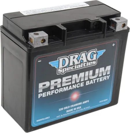 Drag Specialties Premium Performance Battery 320 CCA For 2000-2025 Softail, 2024-2025 Pan America, 1999-2017 Dyna, 2008-2017 V-Rod 1250cc, 1997-2003 Sportster Models & 1997-2002 Buell M2/S3/X1 (DRSM720GH)