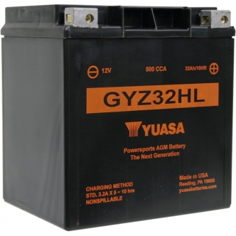 Yuasa Battery GYZ 12V 165mm x 126mm x 172.72mm Lead Acid Maintenance Free Replacement in Black Finish For 1999-2020 FLT/FLHT/FLHX/FLHR/FLTR And H-D FL Trikes Models (YUAM732HL)