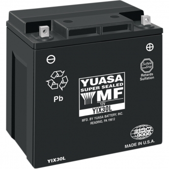 Yuasa Battery YIX 12V 165mm x 126mm x 172.72mm Lead Acid Maintenance Free Replacement in Black Finish For 1999-2020 FLT/FLHT/FLHX/FLHR/FLTR And H-D FL Trikes Models (YIX30L-BS)