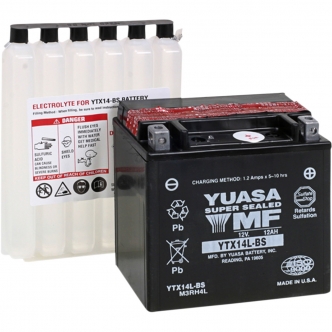 Yuasa Battery AGM Maintenance-Free YTX 12V 150mm x 87mm x145mm Lead Acid Replacement in Black Finish For 2004-2020 XL, 2015-2020 XG 500/750/750A Models (YTX14L-BS)