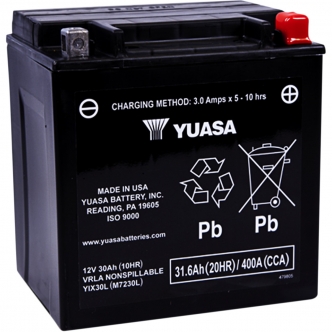 Yuasa Factory Activated AGM Maintenance Free 12V 166mm x 126mm x 175mm Lead Acid Battery in Black Finish For 1999-2020 FLT/FLHT/FLHX/FLHR/FLTR And H-D FL Trike Models (YUAM7230L)