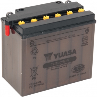 Yuasa Battery Yumicron CX 12V 175mm x 100mm 155mm Conventional Lead Acid Replacement in Clear Finish For 1986-1996 XL/XLH Models SHIPPED DRY! (YB16-B-CX)