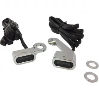 Drag Specialties Handlebar LED Turn Signals in Chrome Finish With Smoke Lens For 2009-2017 Touring, 2015-2020 Softail With Mechanical Clutch (L22-0232CMENU)