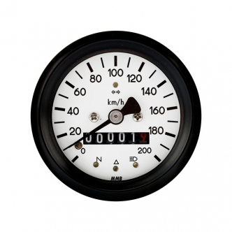 MMB 60mm Basic Speedometer in Black Finish, White Face Plate, 200km/h, M18 Thread For All BMW 2-Valve Models (ARM908175)
