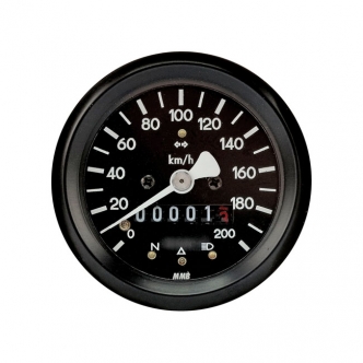 MMB 60mm Basic Speedometer in Black Finish, Black Face Plate, 200 km/h, M18 Thread For All BMW 2-Valve Models (ARM018175)