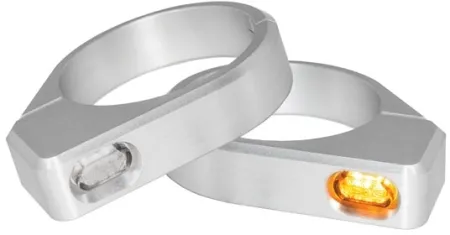 Heinz Bike LED Turn Signals in Aluminium/Silver Finish, Micro For 39mm - 41mm Fork Tubes (HBZCM-41-S)