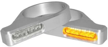 Heinz Bike LED Turn Signals in Aluminium/Silver Finish, Classic For 47mm-49mm Fork Tube (HBZCC-49-S)