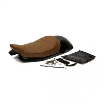 C-Racer Cafe Racer Seat in Dark Brown Finish & Unpainted Black Seat Pan, 20mm Foam Thick, Synthetic Leather, Seat Pan ABS Plastic, Including Frame Cover For Triumph Bonneville Models (SCRBON-DBR-L-B)