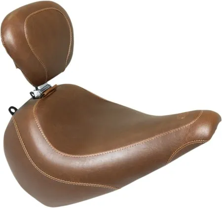 Mustang Wide Tripper Smooth Solo Seat With Backrest in Brown For 2018-2025 Softail Fat Boy Models (83019)