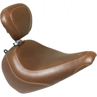 Mustang Wide Tripper Smooth Solo Seat With Backrest in Brown For 2018-2023 Softail Fat Boy Models (83019)