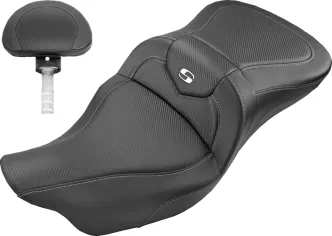 Saddlemen Roadsofa CF 2-Up Seat With Driver's Backrest in Black For 2008-2023 FLHR, FLHT, FLHX & FLTR Roadsofa Models (808-07B-185BR)