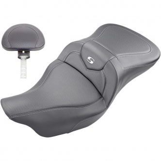 Saddlemen Roadsofa CF 2-Up Seat With Driver's Backrest in Black For 2008-2023 FLHR, FLHT, FLHX & FLTR Roadsofa Models (808-07B-185BR)