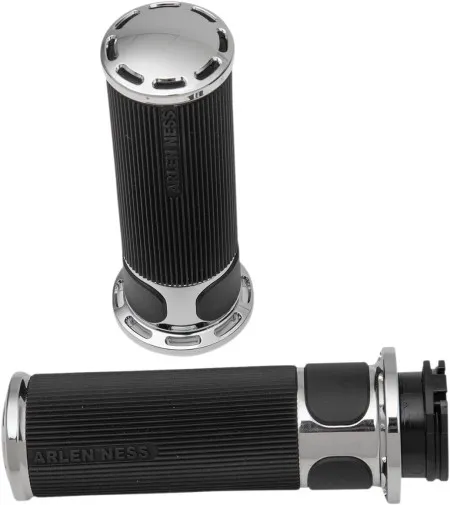 Arlen Ness Slot Track Fusion Grips in Chrome Finish For 1974-2022 Harley Davidson Motorcycles with Single Or Dual Throttle Cables (07-300)