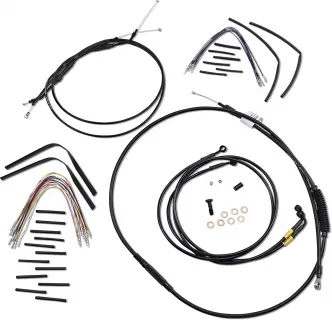 Burly Brand 16 Inch Apehanger Cable/Line Kit in Black Finish For 1996-2005 Dyna Without ABS Dual Disc Models (B30-1194)