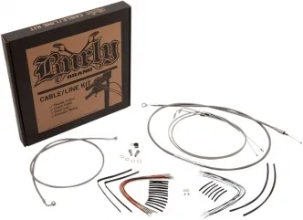 Burly Brand 15 Inch Apehanger Cable/Line Kit in Stainless Steel Braided Finish For 2017-2020 FLHX Without ABS Models (B30-1239)
