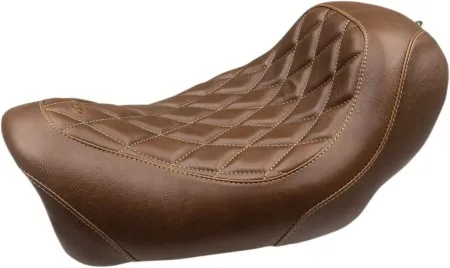Mustang Wide Tripper Diamond Stitch Solo Seat in Brown For 2014-2017 Dyna Fat Bob Models (75043)